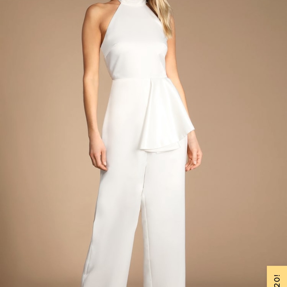 Lifetime of Romance Ivory Satin Backless Wide-Leg Jumpsuit